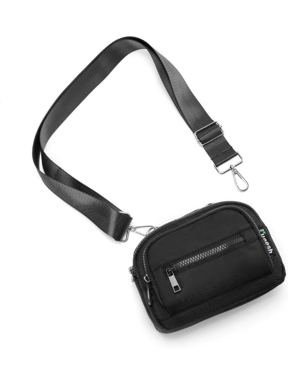 Women's Black Mini Belt Bag Triple Zip Small Crossbody Wallet Waist Pack Bag